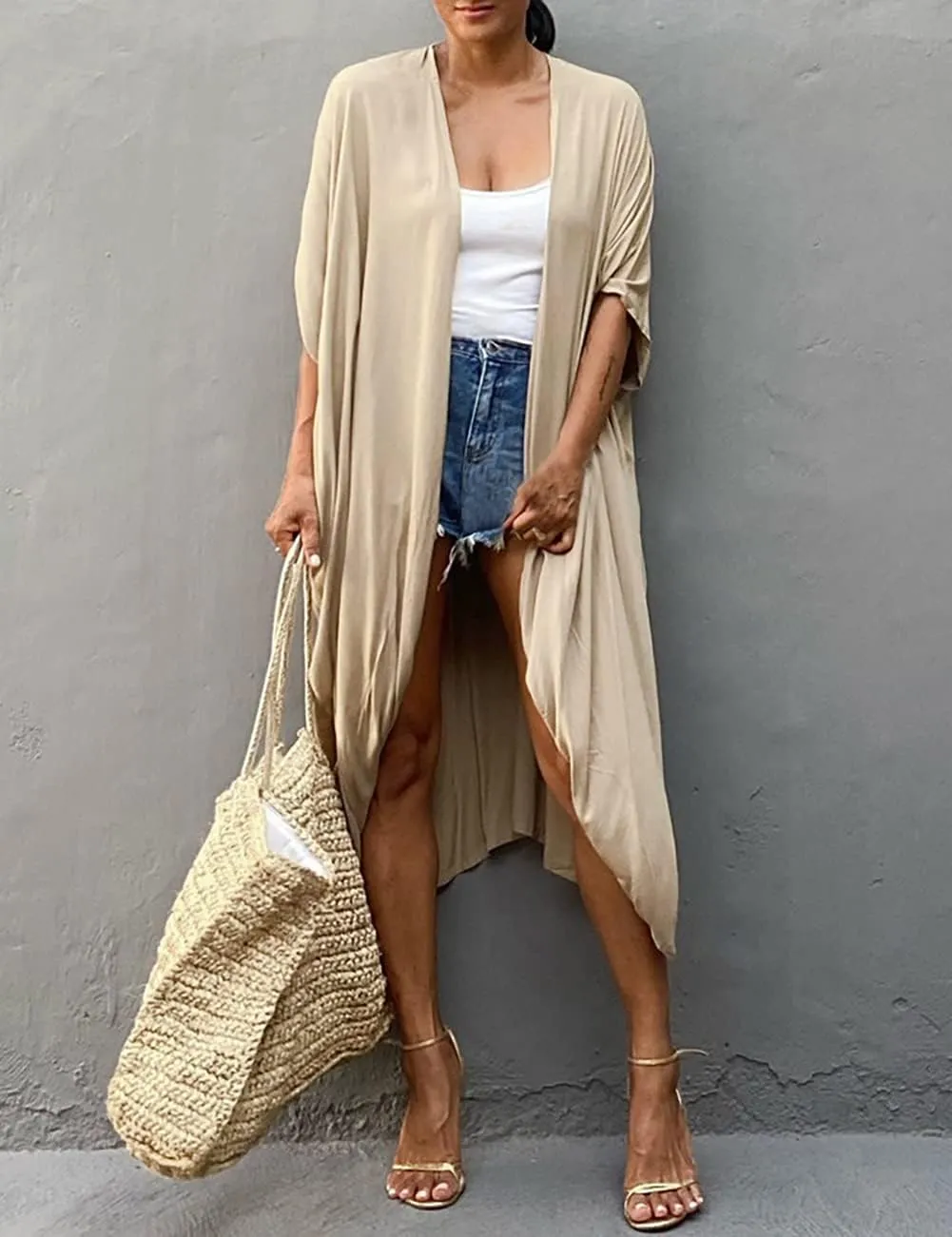 Bsubseach Stylish Tie Dye Open Front Long Kimono Swimsuit Cover Up for Women Swimwear Cover Ups