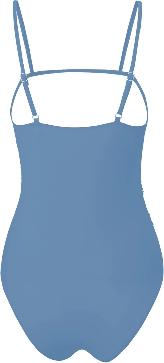 Buauty Women's One Piece Swimsuits Tummy Control Bathing Suits for Women Square Neck Backless Ruched Push Up Swimwear