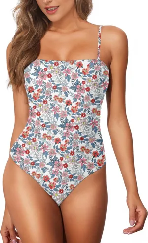 Buauty Women's One Piece Swimsuits Tummy Control Bathing Suits for Women Square Neck Backless Ruched Push Up Swimwear