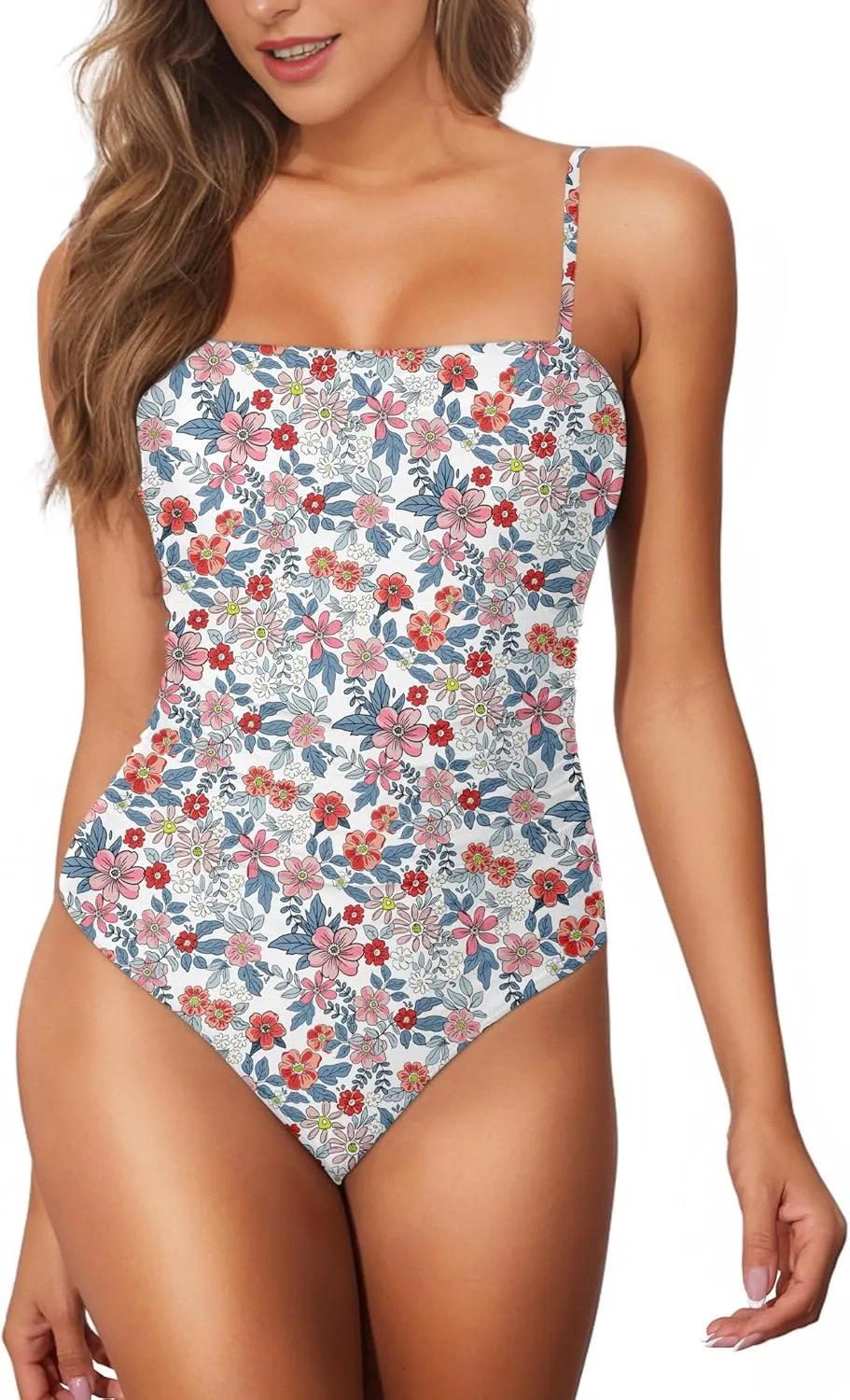 Buauty Women's One Piece Swimsuits Tummy Control Bathing Suits for Women Square Neck Backless Ruched Push Up Swimwear