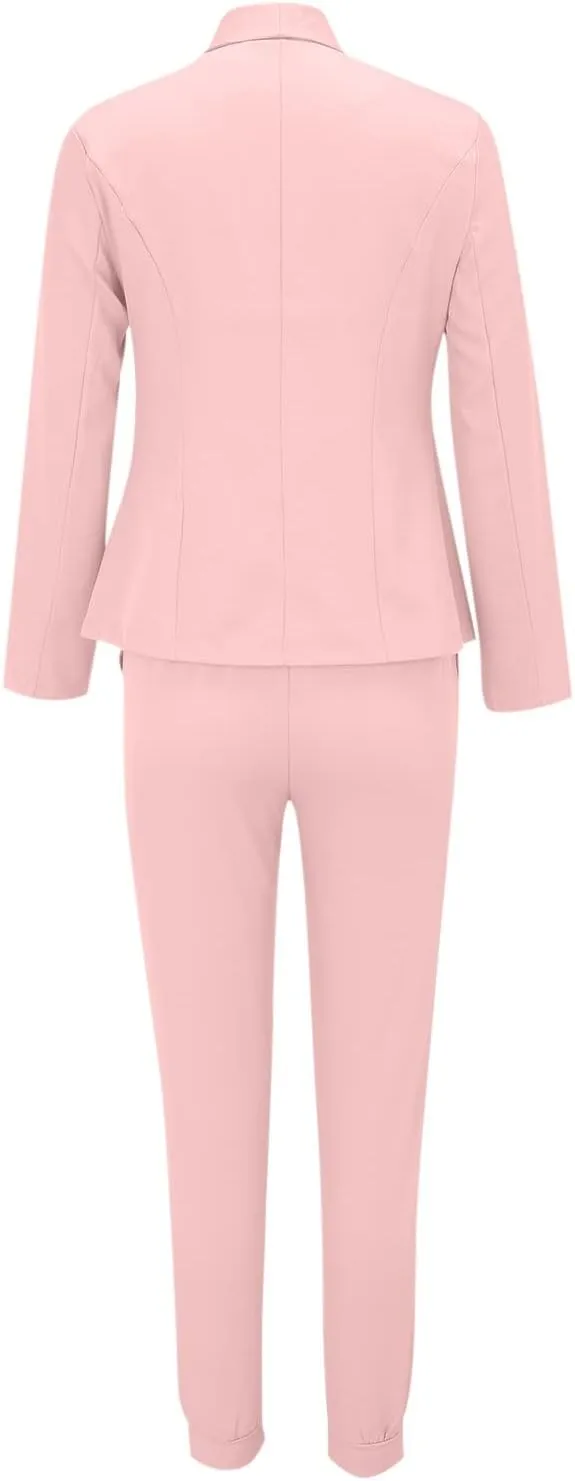 Business Casual Outfits for Women 2 Piece Suit Sets Long Sleeve Open Front Blazers & Office Drawstring Dress Pants