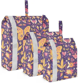 Butterfly Purple Golden Cartoon 3 Set Travel Packing Cubes For Suitcases Waterproof Folding Closet Organizer Clothes Storage Bags Home Organization