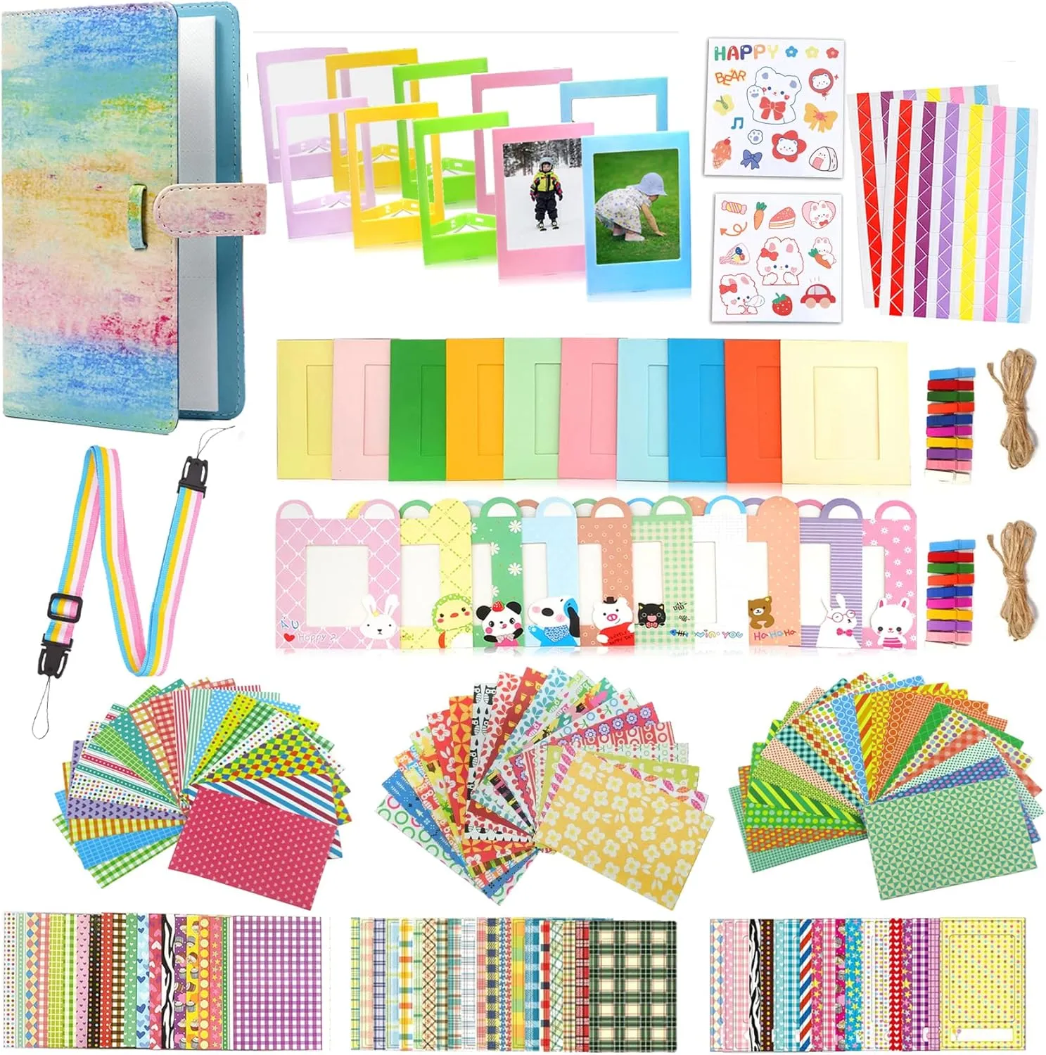 Camera Accessories Colorful Bundle Kit Compatible with Fujifilm Mini 9/8/90/70/11 12 Accessory Include Film Sticker, Desk Frames, Hanging Frame, Strap, Clips (Colorful)