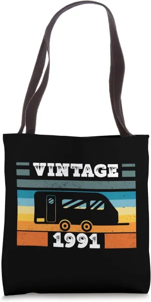 Camping RV-Camper Vintage born 1991 Birthday Trailer-Caravan Tote Bag