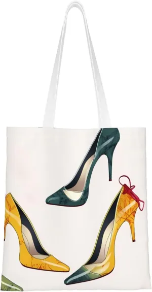 Canvas Tote Bag Aesthetic for Women High Heel Shoes Shopping Bags Large Tote Shoulder Bag Reusable Grocery Bags Hobo Bags Casual Handbags Cute Cloth Bags Birthday Gifts