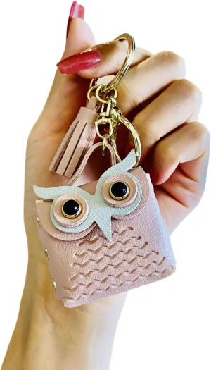 Cartoon Wristlet Keychain,Leather Owl Wallet Bracelet Tassel Key Handbag Accessories Keyring for Girls Women Gifts