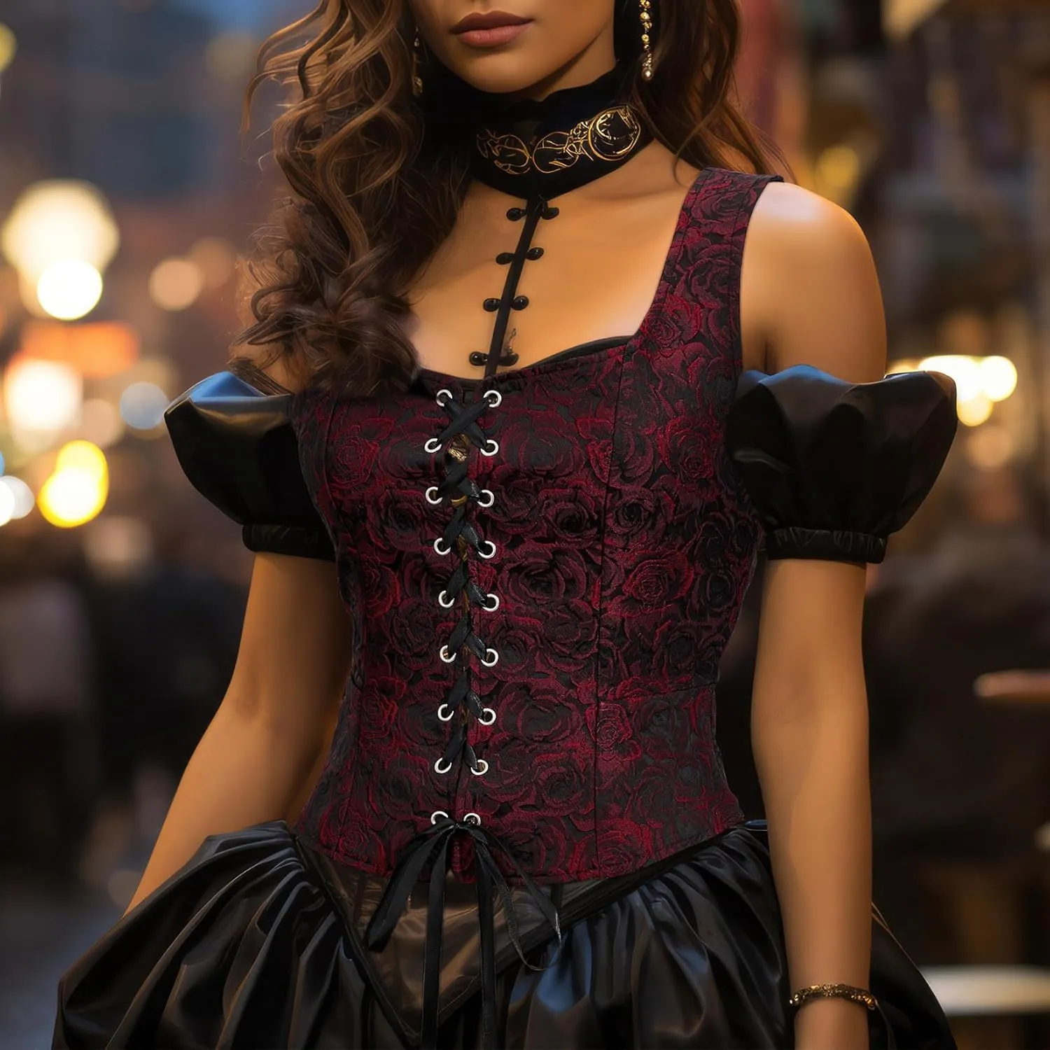 Century Star Renaissance Corset Costume Women Pirate Medieval Viking Floral Top Ren Faire Vest Victorian Plus Size Bodice