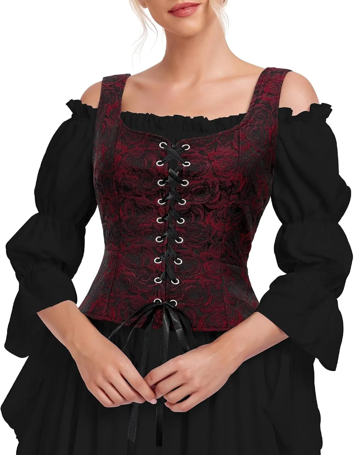 Century Star Renaissance Corset Costume Women Pirate Medieval Viking Floral Top Ren Faire Vest Victorian Plus Size Bodice