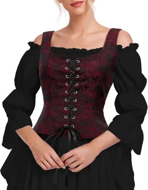 Century Star Renaissance Corset Costume Women Pirate Medieval Viking Floral Top Ren Faire Vest Victorian Plus Size Bodice