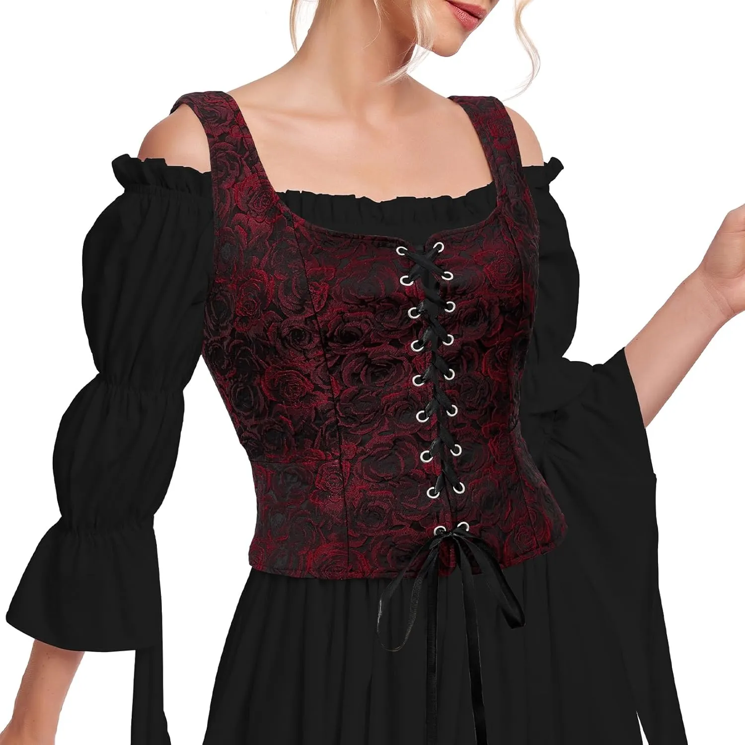 Century Star Renaissance Corset Costume Women Pirate Medieval Viking Floral Top Ren Faire Vest Victorian Plus Size Bodice