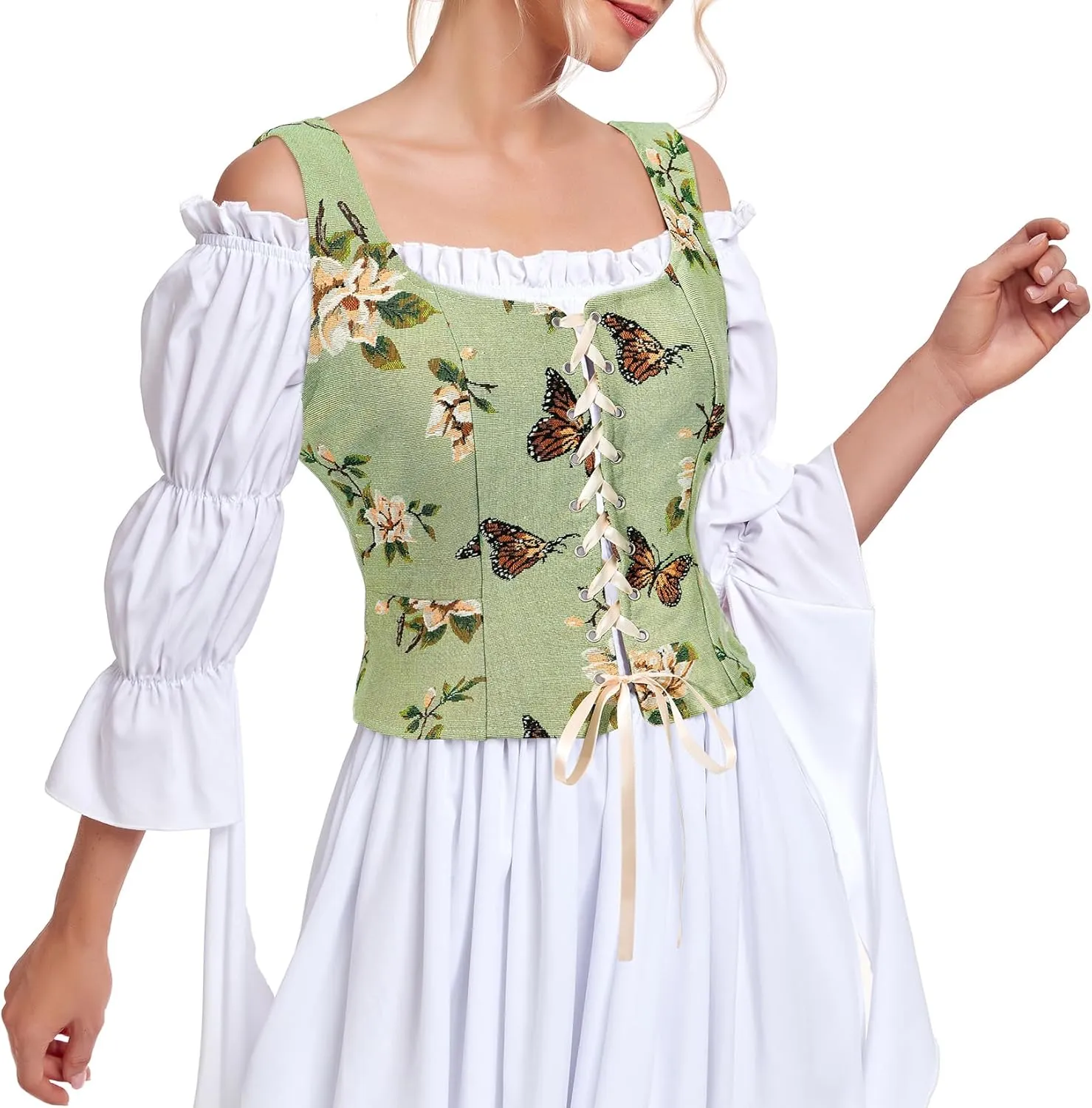 Century Star Renaissance Costume Women Pirate Medieval Viking Floral Corset Top Ren Faire Vest Victorian Plus Size Bodice