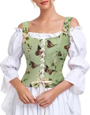 Century Star Renaissance Costume Women Pirate Medieval Viking Floral Corset Top Ren Faire Vest Victorian Plus Size Bodice
