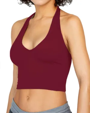 CLOZOZ Halter Crop Tops for Women V Neck Cropped Tank Tops Going Out Sleeveless Backless Trendy Top