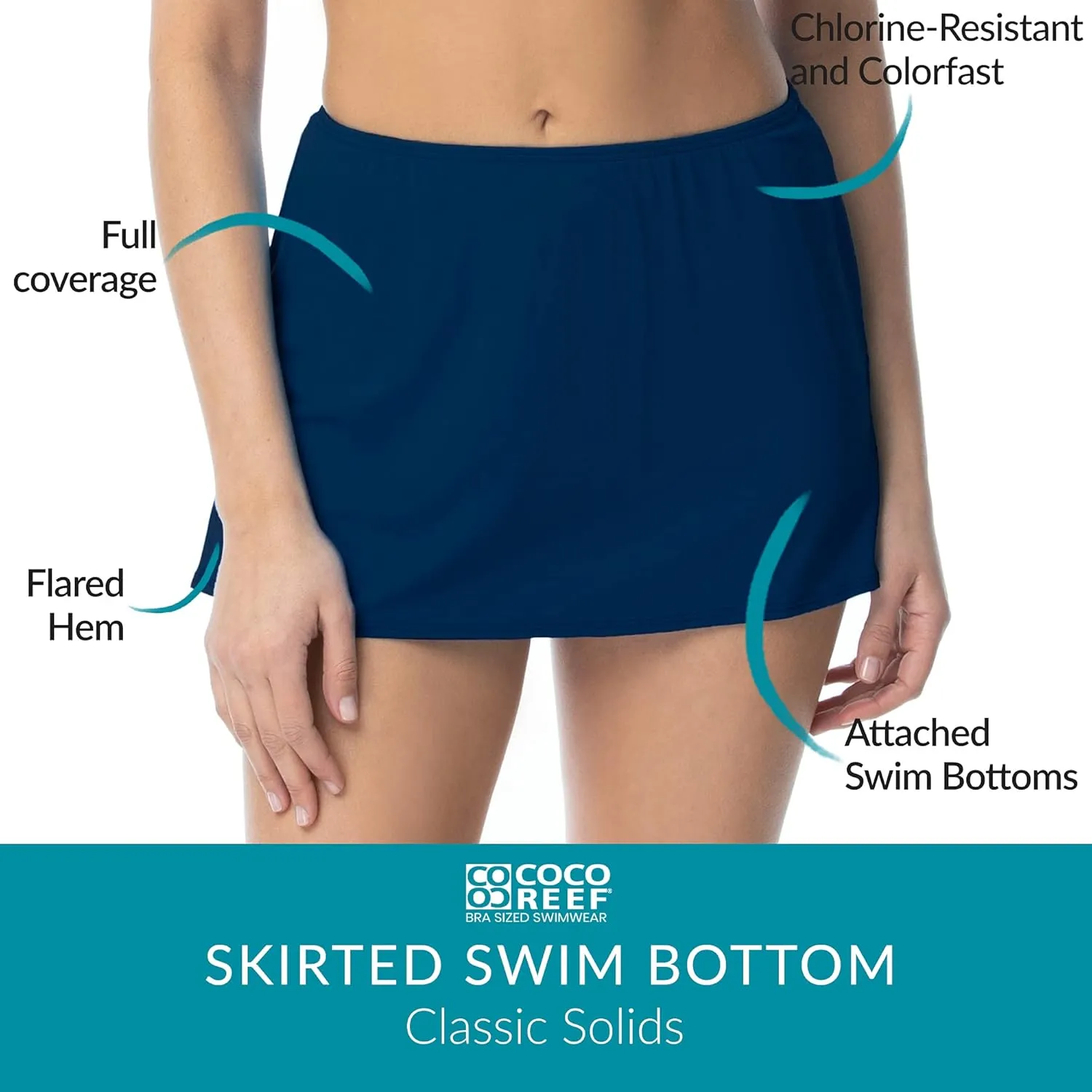 COCO REEF Skirted Swim Bottom  Flared Hem Skirt with Attached Bikini