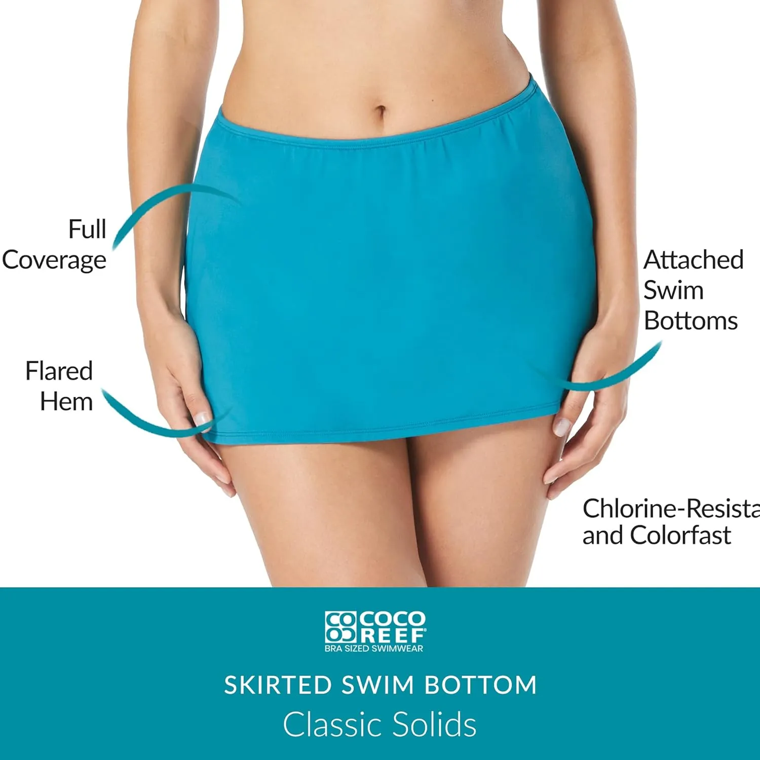 COCO REEF Skirted Swim Bottom  Flared Hem Skirt with Attached Bikini