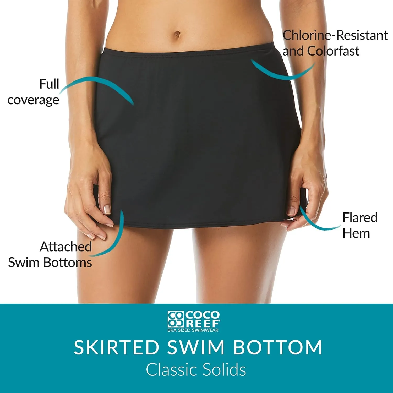 COCO REEF Skirted Swim Bottom  Flared Hem Skirt with Attached Bikini