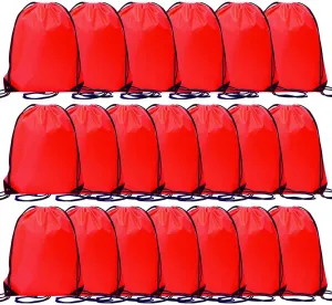CODOBON 20 Pcs Drawstring Bags, Bulk Draw String Backpack, Cinch Polyester Bag for Gym Sport, Red