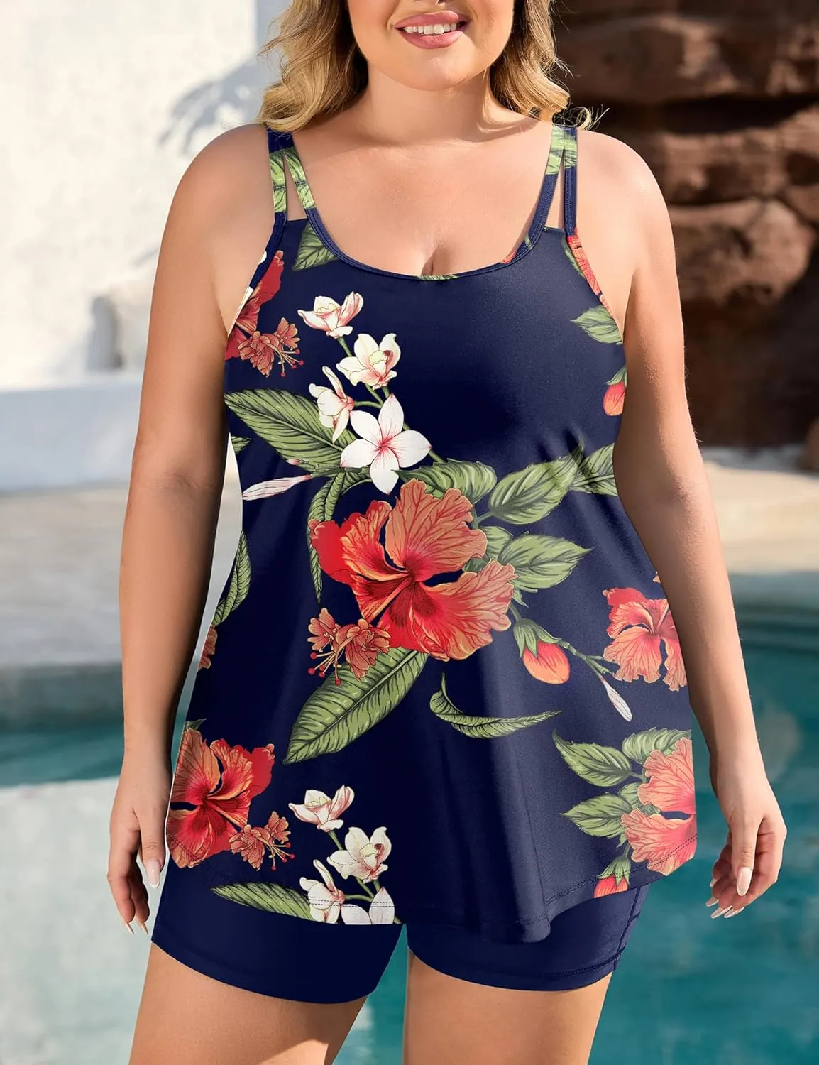 COOTRY Womens 2025 Plus Size Tankini Swimsuits Two Piece Bathing Suits Flowy Swimwear Swim Tank Top with Boyshorts