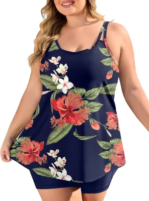 COOTRY Womens 2025 Plus Size Tankini Swimsuits Two Piece Bathing Suits Flowy Swimwear Swim Tank Top with Boyshorts