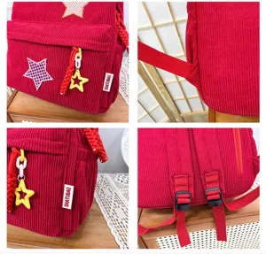 Corduroy Star Backpack Cute Y2k Preppy Backpack Aesthetic College Laptop Backpack Y2k Accessories for Women (Army Green)