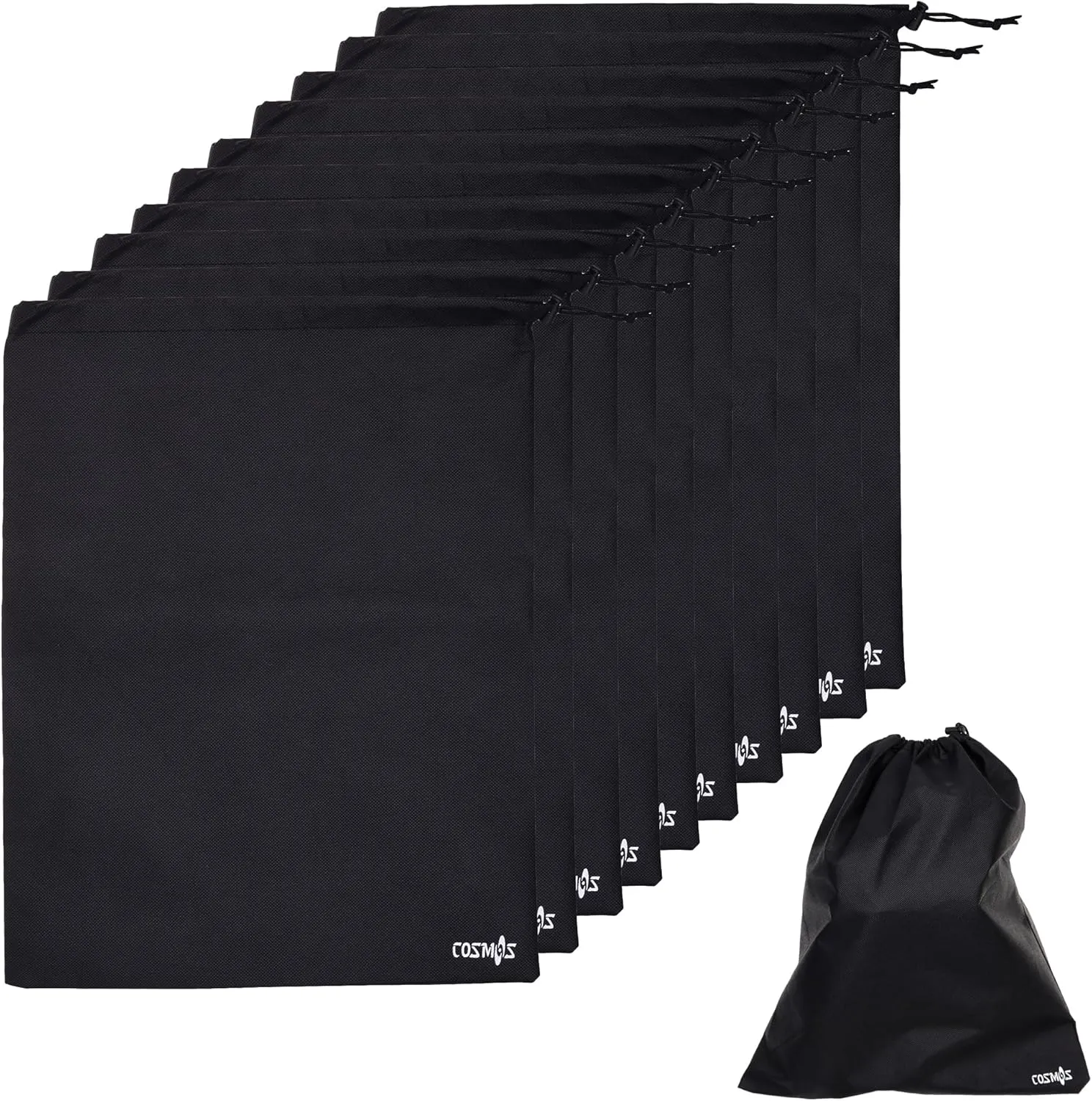 Cosmos 10 Pcs Non-Woven Travel Shoe Bags Shoe Organizer Pouch Storage String Bags with Dual Drawstring Closure for Travel Trip Carrying Packing, 17.5" x 13.5" (Black)