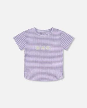 Crinkle Jersey Top With Flower Applique Vichy Lilac
