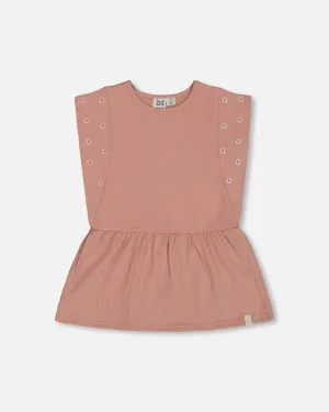 Crinkle Jersey Tunic With Embroidery Dark Old Pink