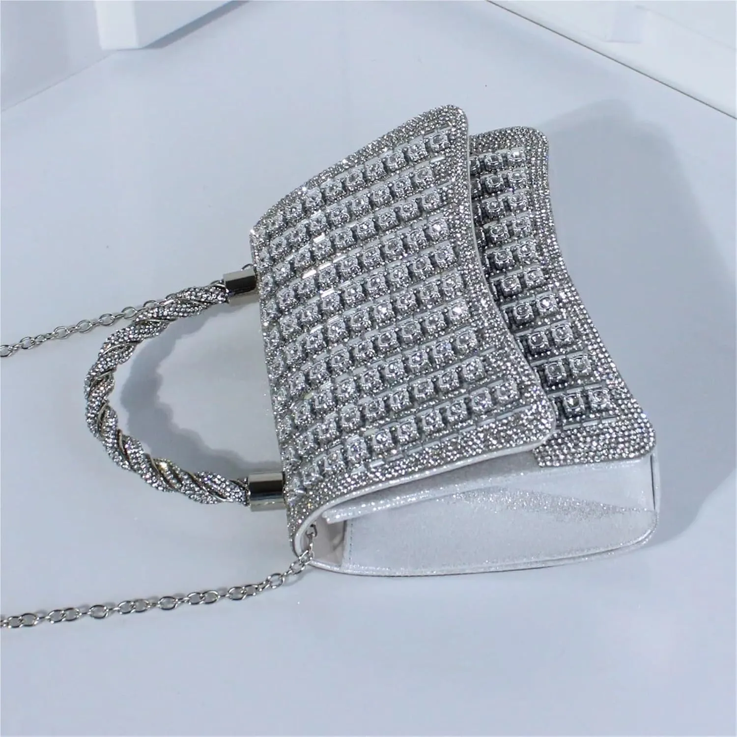 Crystal Handle Clutch Purse Female Rhinestone Bags Colored Diamond Tote Bag Chain Evening Dress Handbag