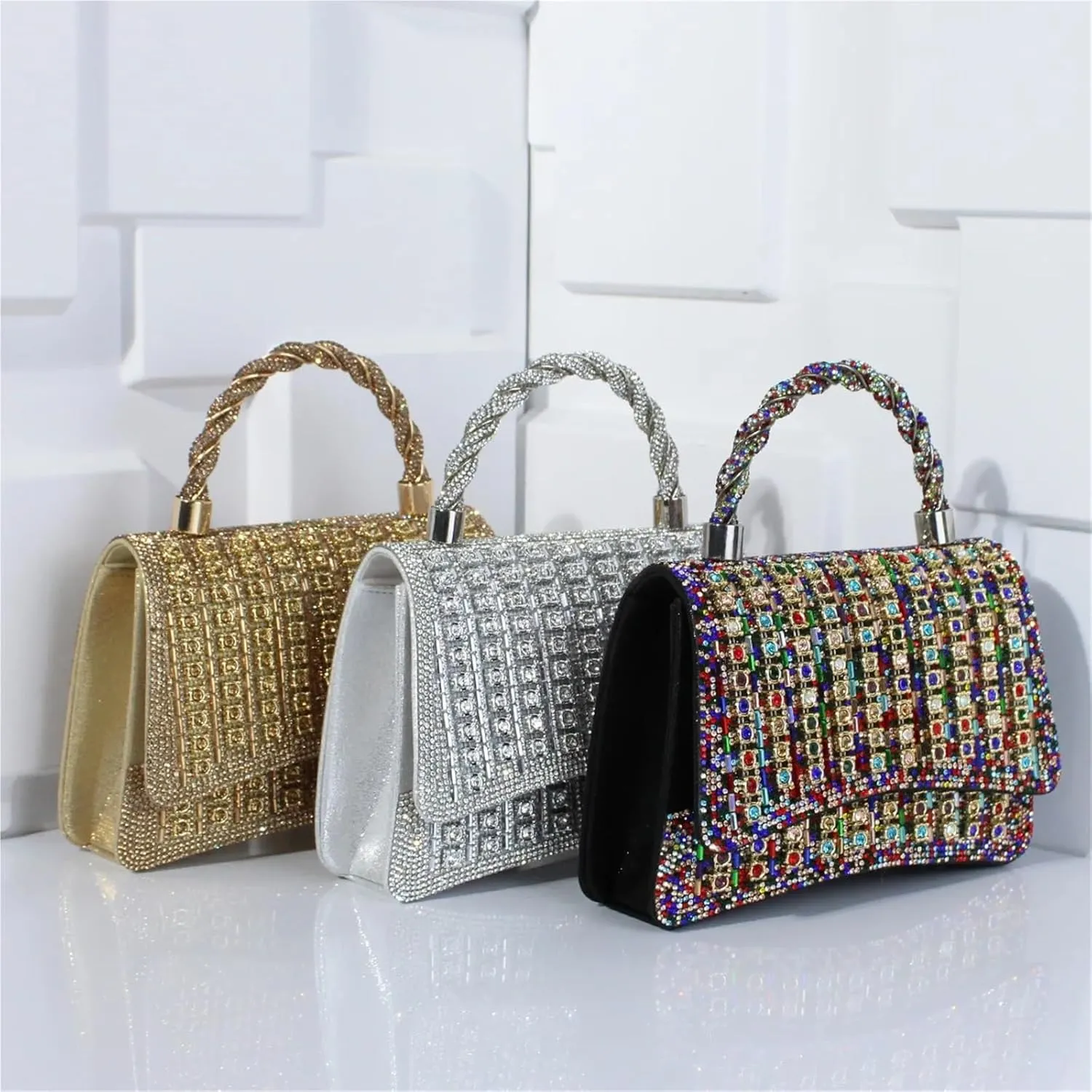 Crystal Handle Clutch Purse Female Rhinestone Bags Colored Diamond Tote Bag Chain Evening Dress Handbag