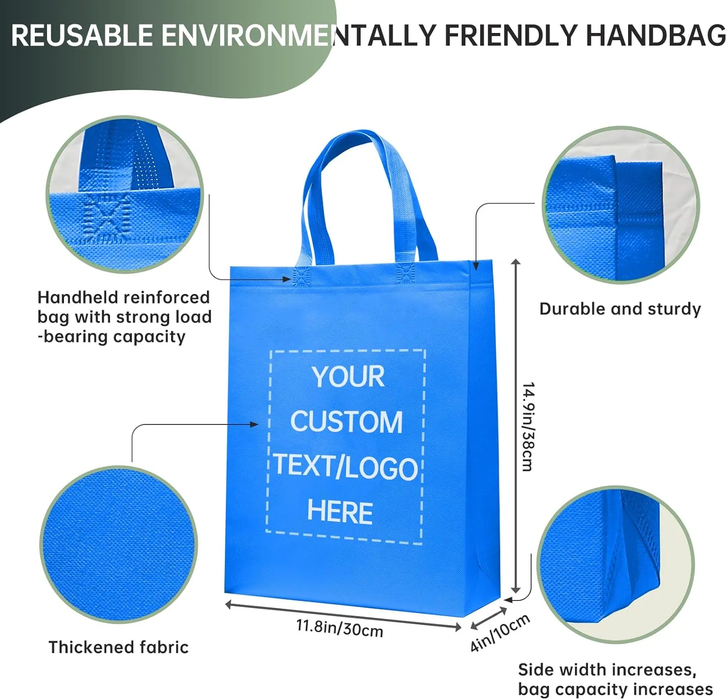 Custom Tote Bags Set of 50, Bulk Pack Grocery Shopping Travel Business Activities advertisement Reusable Bag