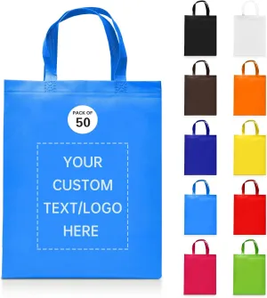 Custom Tote Bags Set of 50, Bulk Pack Grocery Shopping Travel Business Activities advertisement Reusable Bag