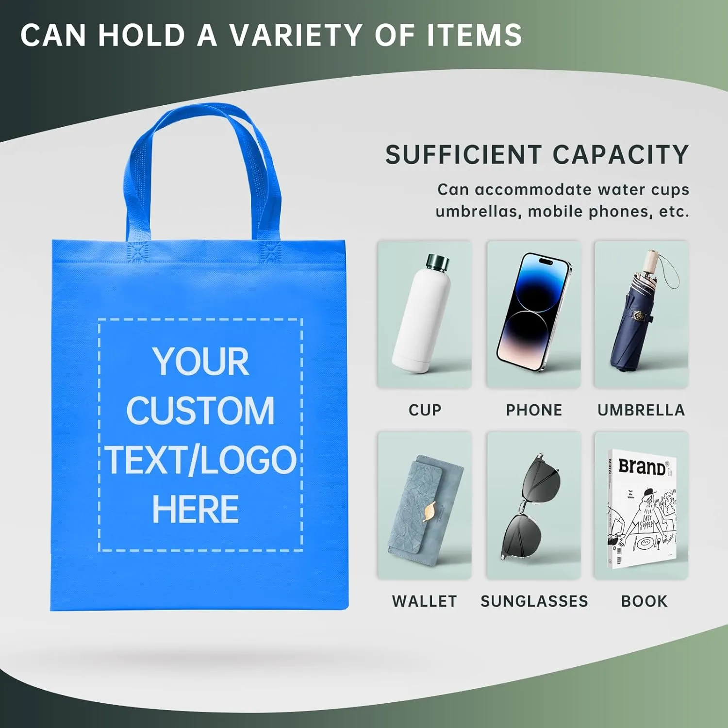Custom Tote Bags Set of 50, Bulk Pack Grocery Shopping Travel Business Activities advertisement Reusable Bag