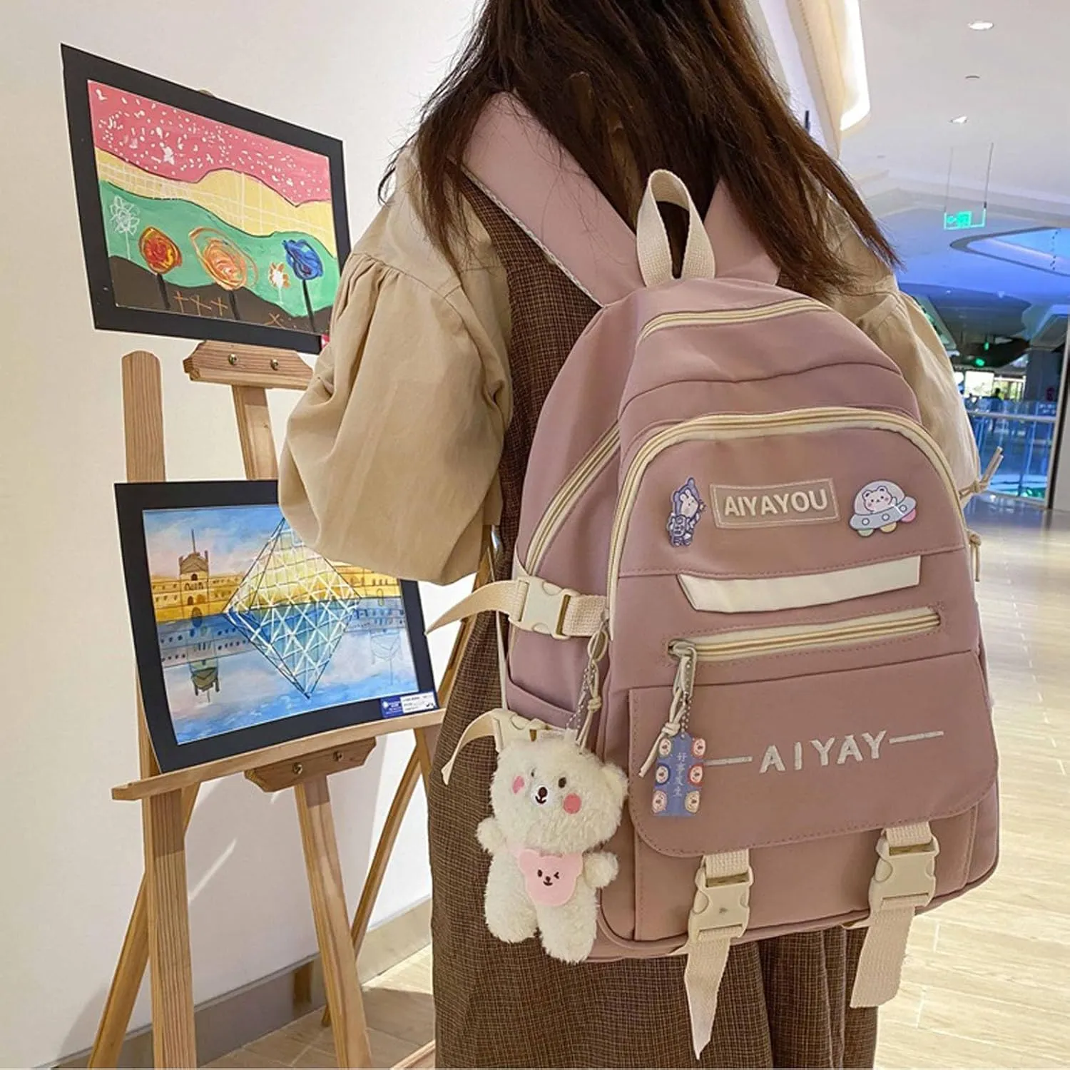 Cute Backpack Kawaii Backpack for School Aesthetic Backpack Kawaii School Supplies Cute Backpacks with Accessories (Pink)