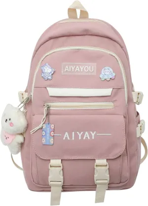 Cute Backpack Kawaii Backpack for School Aesthetic Backpack Kawaii School Supplies Cute Backpacks with Accessories (Pink)