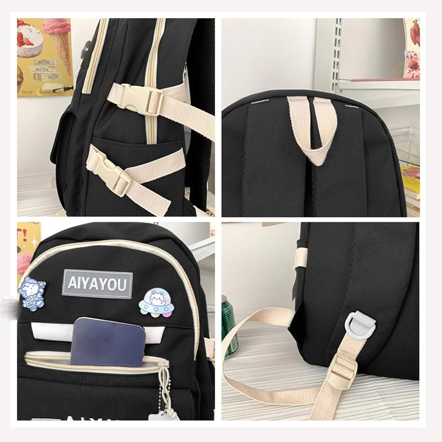 Cute Backpack Kawaii Backpack for School Aesthetic Backpack Kawaii School Supplies Cute Backpacks with Accessories (Pink)