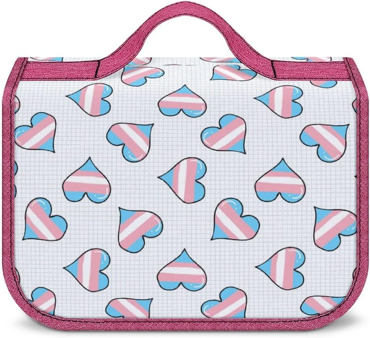 Cute Transgender Heart Toiletry Bag with Hanging Hook Large Cosmetic Bags Detachable Makeup Pouch Bathroom Accessories