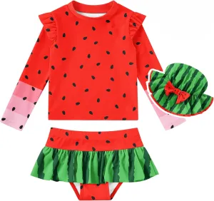 Cutemile Little Girls Rash Guard Set 3 Piece Swimsuit with Hat UPF 50  Long Sleeve Swimwear 1-6 Years