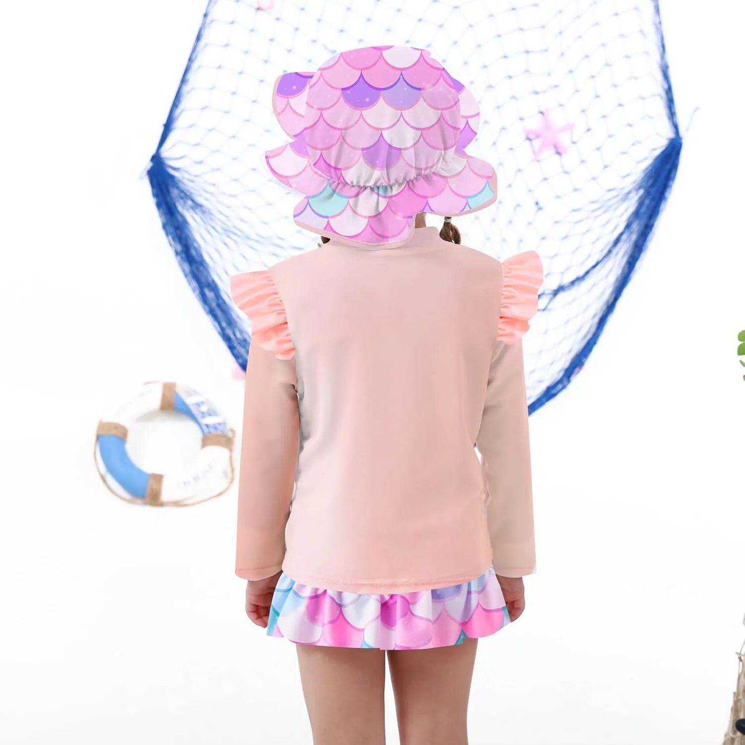 Cutemile Little Girls Rash Guard Set 3 Piece Swimsuit with Hat UPF 50  Long Sleeve Swimwear 1-6 Years
