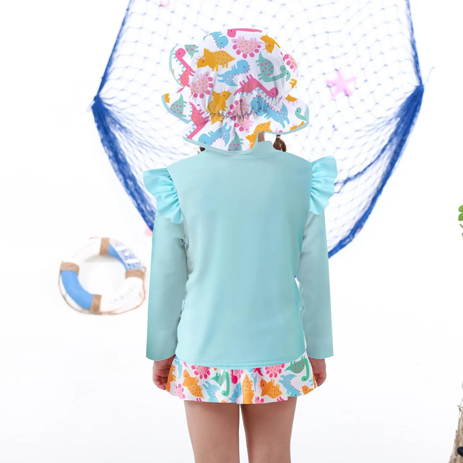 Cutemile Little Girls Rash Guard Set 3 Piece Swimsuit with Hat UPF 50  Long Sleeve Swimwear 1-6 Years
