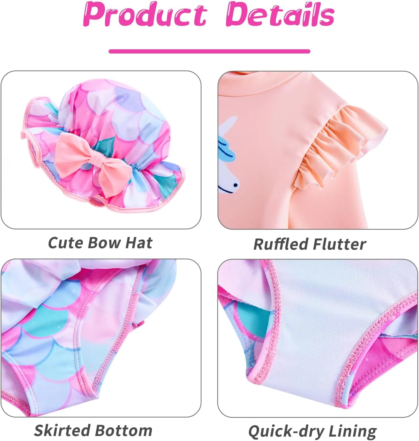 Cutemile Little Girls Rash Guard Set 3 Piece Swimsuit with Hat UPF 50  Long Sleeve Swimwear 1-6 Years