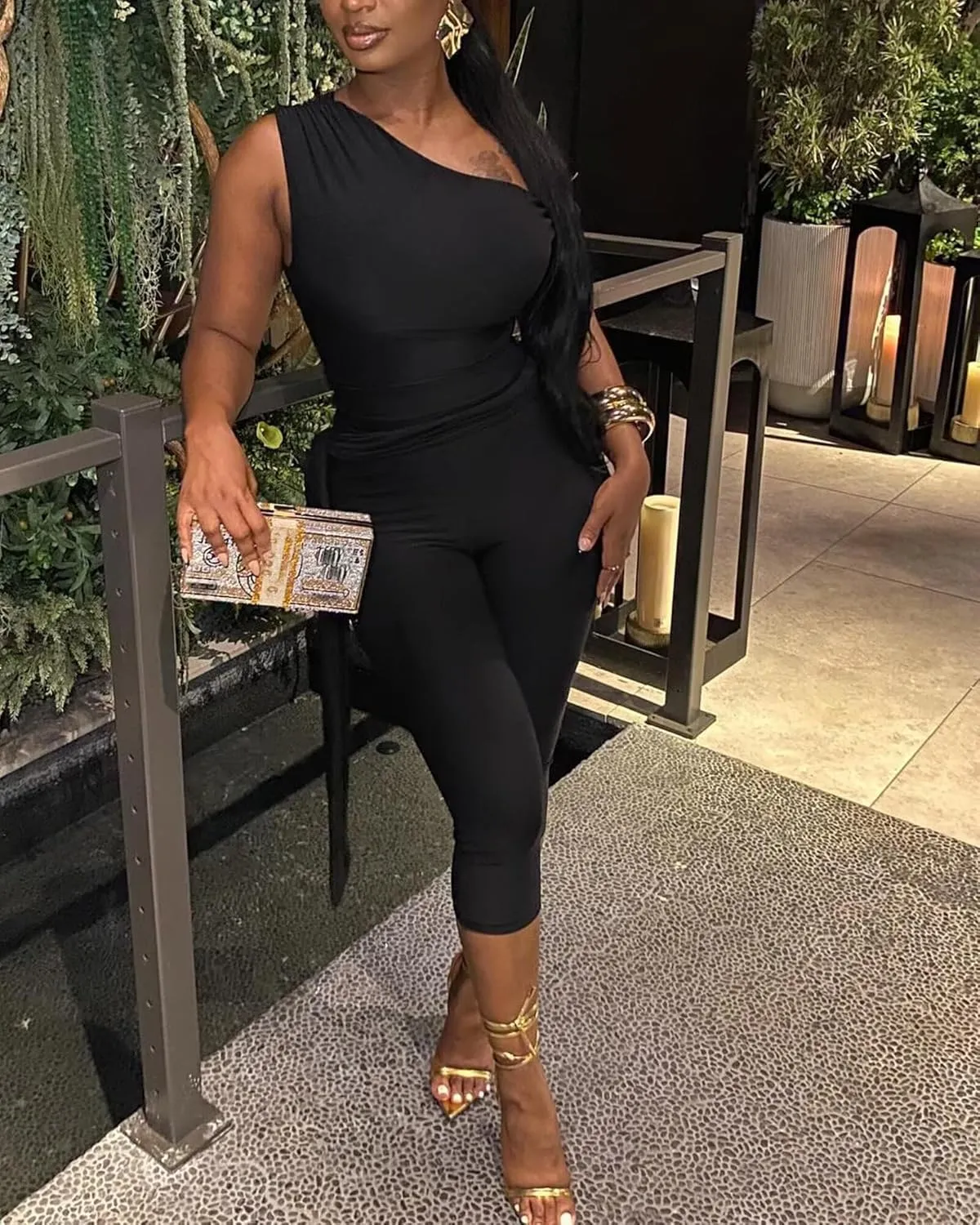 CXXQ Sexy 2 Piece Outfits Off Shoulder Self Tie Crop Tops and Capri Legging Set Tracksuits Clubwear
