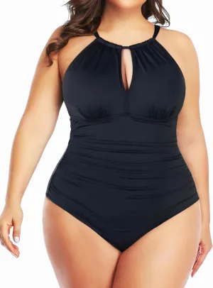 Daci Plus Size One Piece Swimsuit for Women High Neck Plunge Mesh Cut Out Bathing Suits