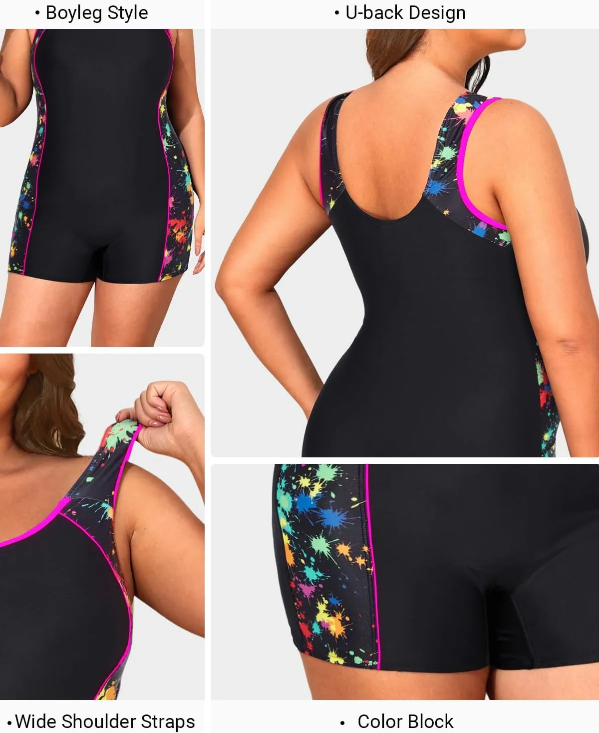 Daci Plus Size One Piece Swimsuit Women Athletic Boyleg Bathing Suit Full Coverage Swimwear