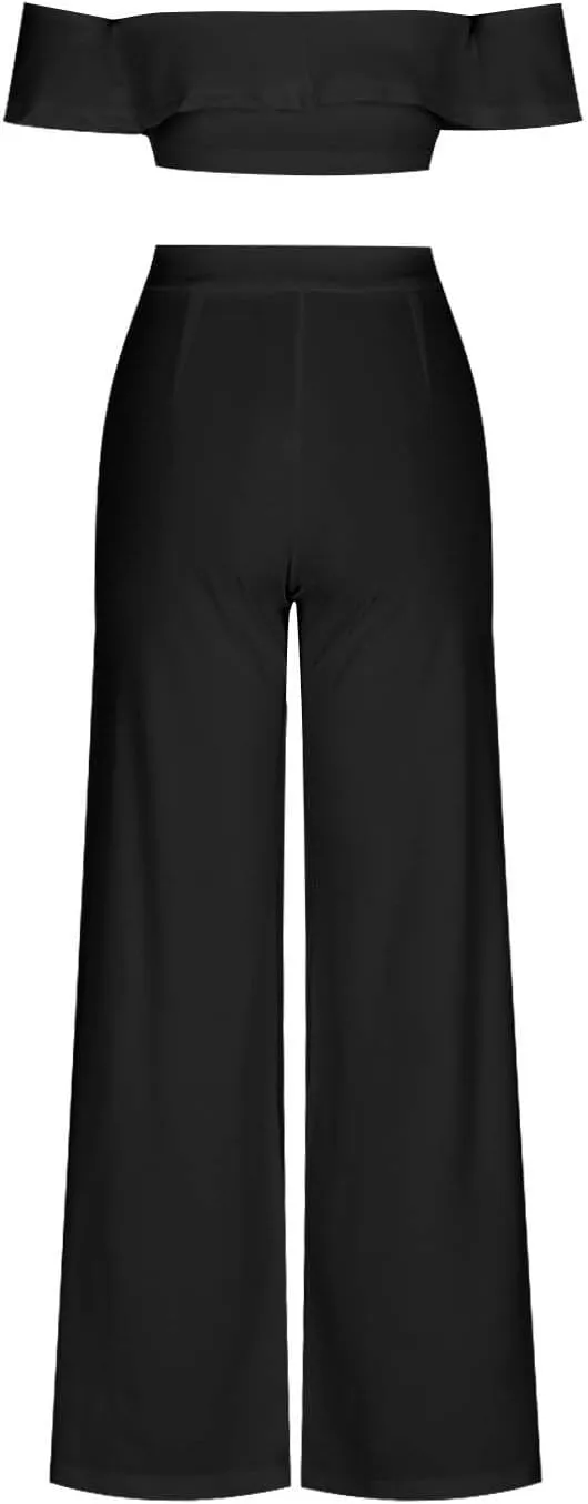 DDAPJ pyju Women's 2 Piece Outfits Y2K Sexy Ruffle Crop Tube Tops and High Waisted Pants Suit Elegant Party Clubwear