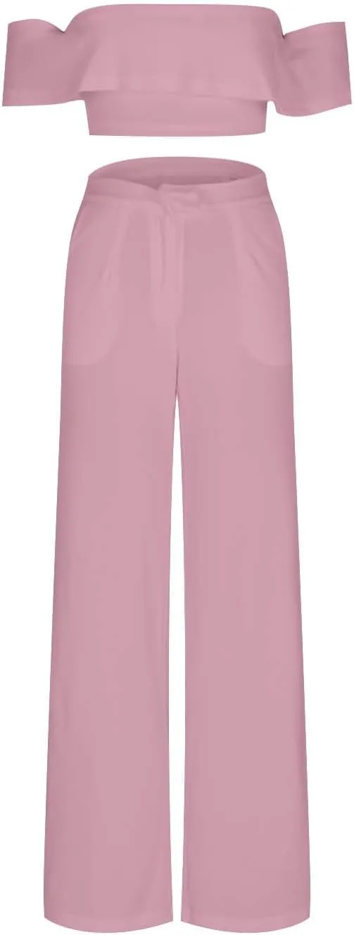 DDAPJ pyju Women's 2 Piece Outfits Y2K Sexy Ruffle Crop Tube Tops and High Waisted Pants Suit Elegant Party Clubwear