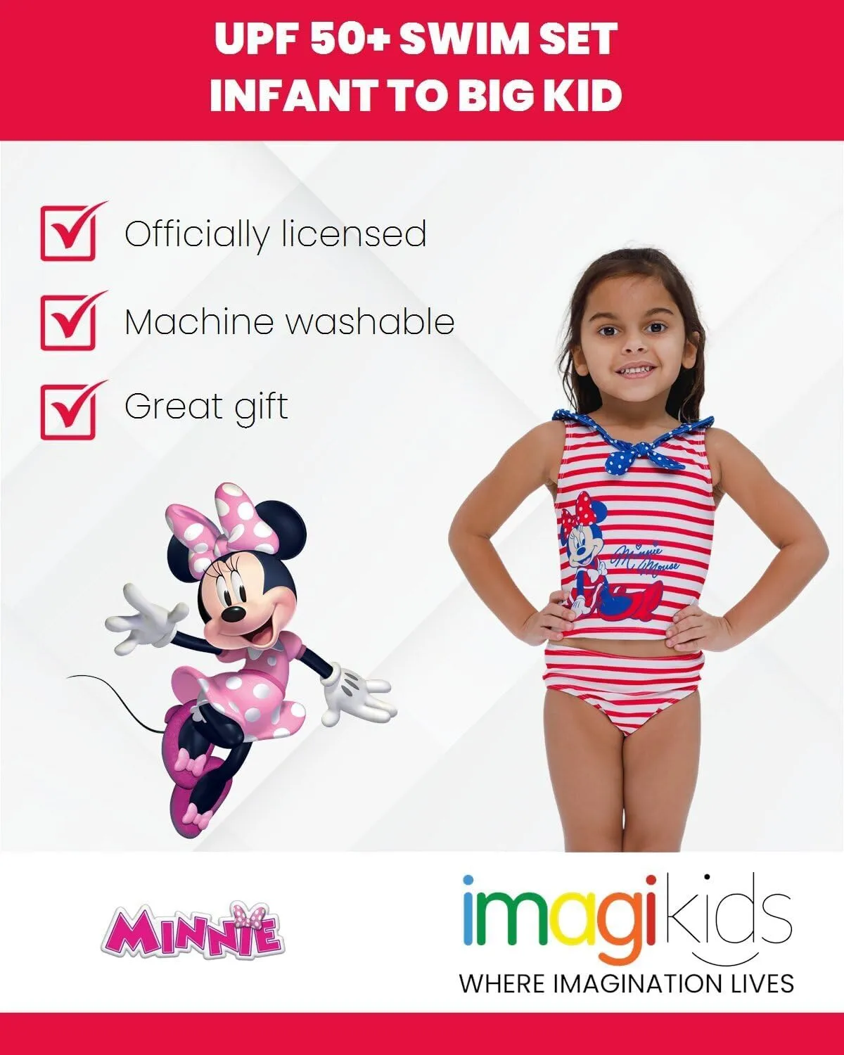 Disney Minnie Mouse Racerback Tankini Top and Bikini Bottom Swim Set Infant to Big Kid