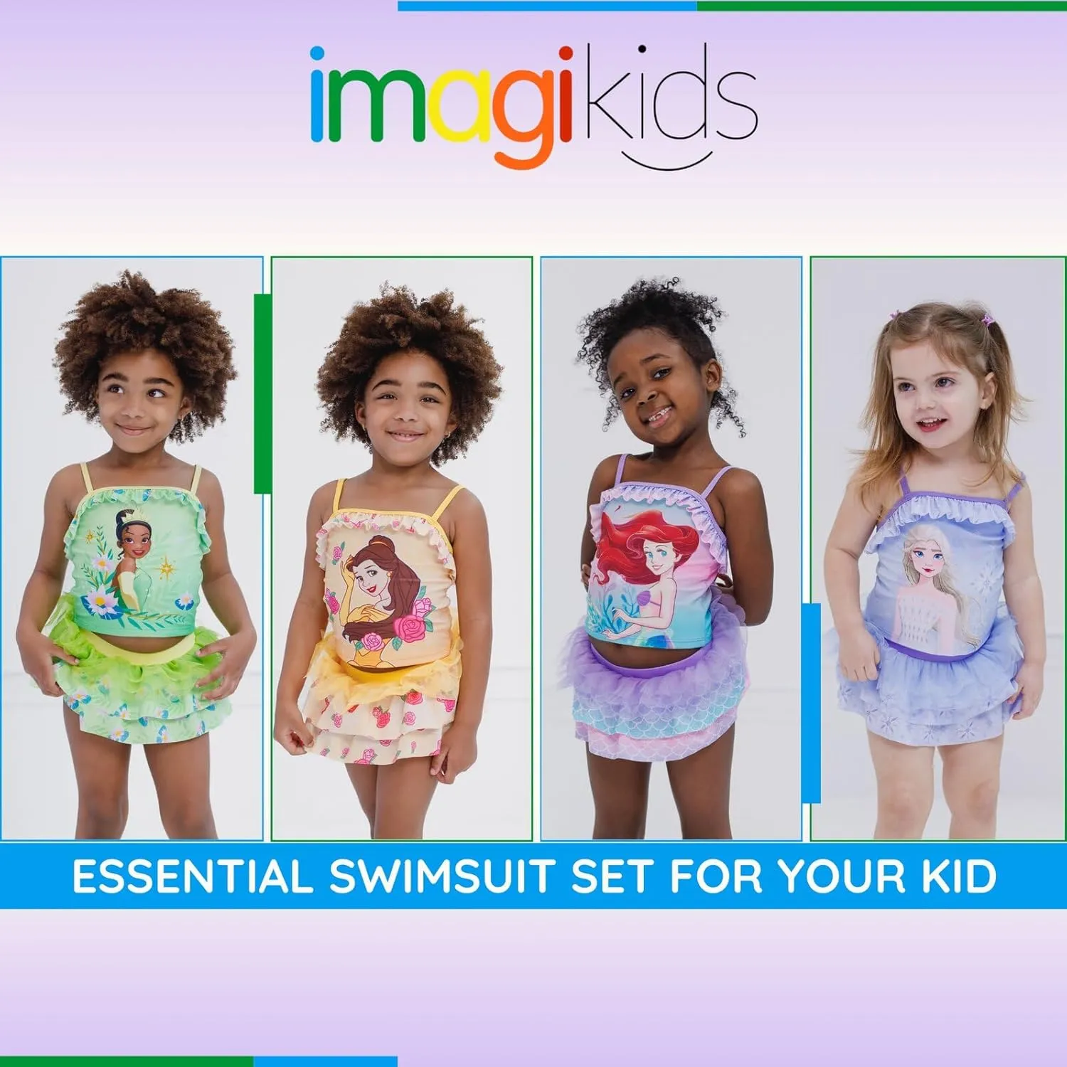 Disney Princess Girls UPF 50  Tankini Top and Swim Skirt Swimsuit Set Toddler to Big Kid Sizes (2T - 10-12)