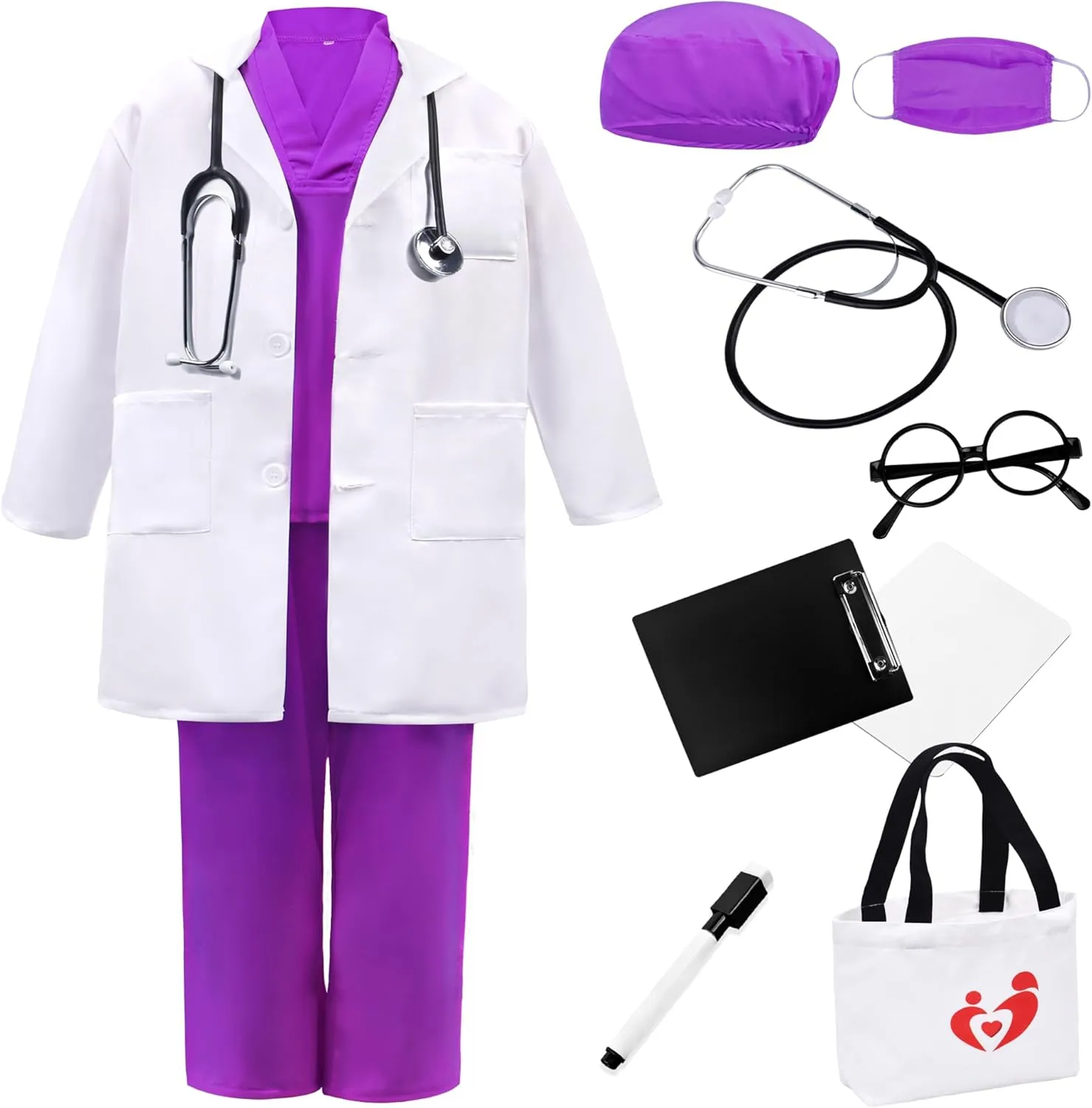 Doctor Costume for Kids Lab Coat & Scrubs Set with Accessories for Play & Dress-Up Age 3-12