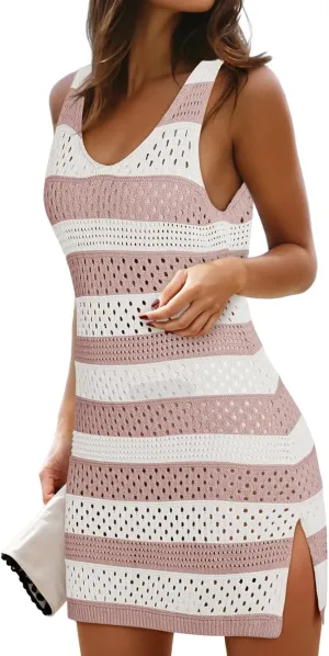 Dokotoo Womens Swimwear Cover Ups 2025 Summer Crochet Hollow Out Knit Bathing Suit Beach Dresses