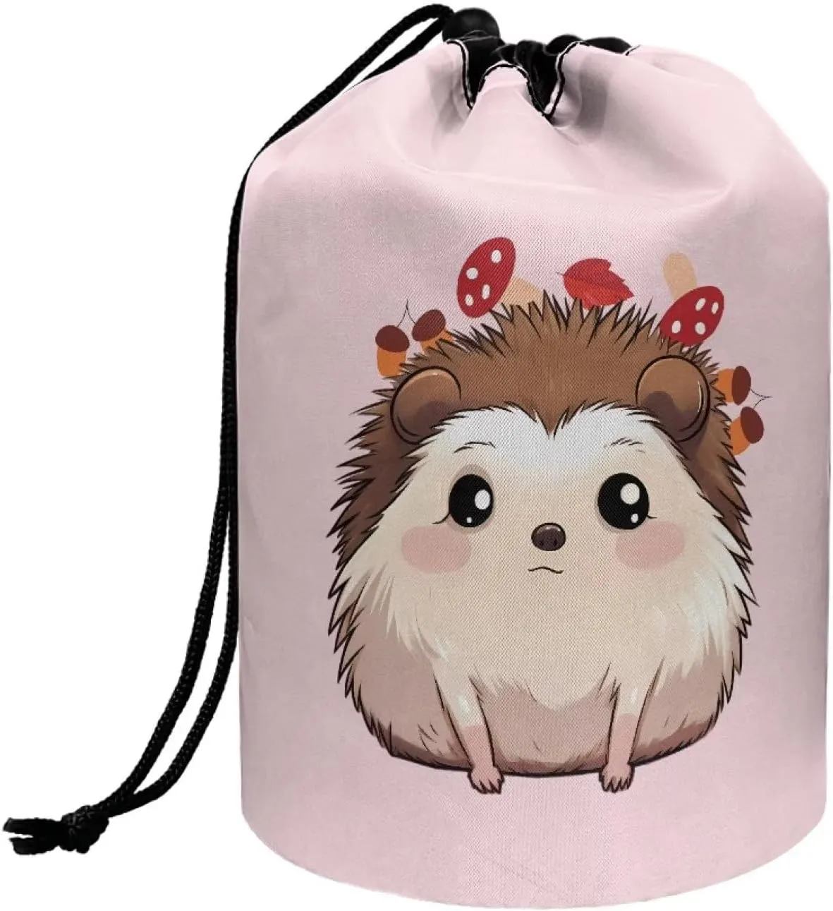 Dolyues Drawstring Cylinder Cosmetic Bag Hedgehog Mushroom Makeup Bag for Women ortable Travel Storage Bags Multifunctional Toiletry Bucket Bag
